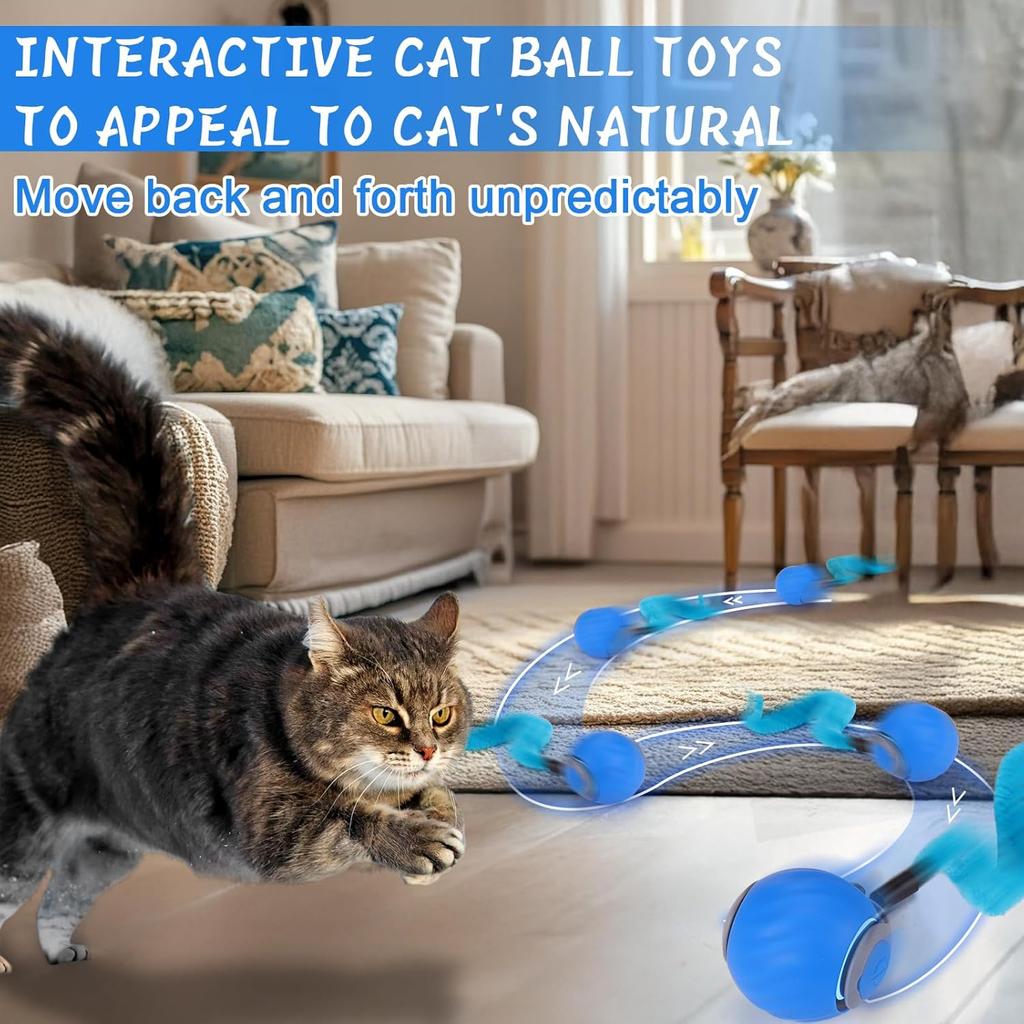 Interactive Cat Toy Ball - Automatic Interactive Cat Toys for Indoor, Rechargeable Cat Enrichment Toys for Small/Medium/Large Cats To Keep Them Busy