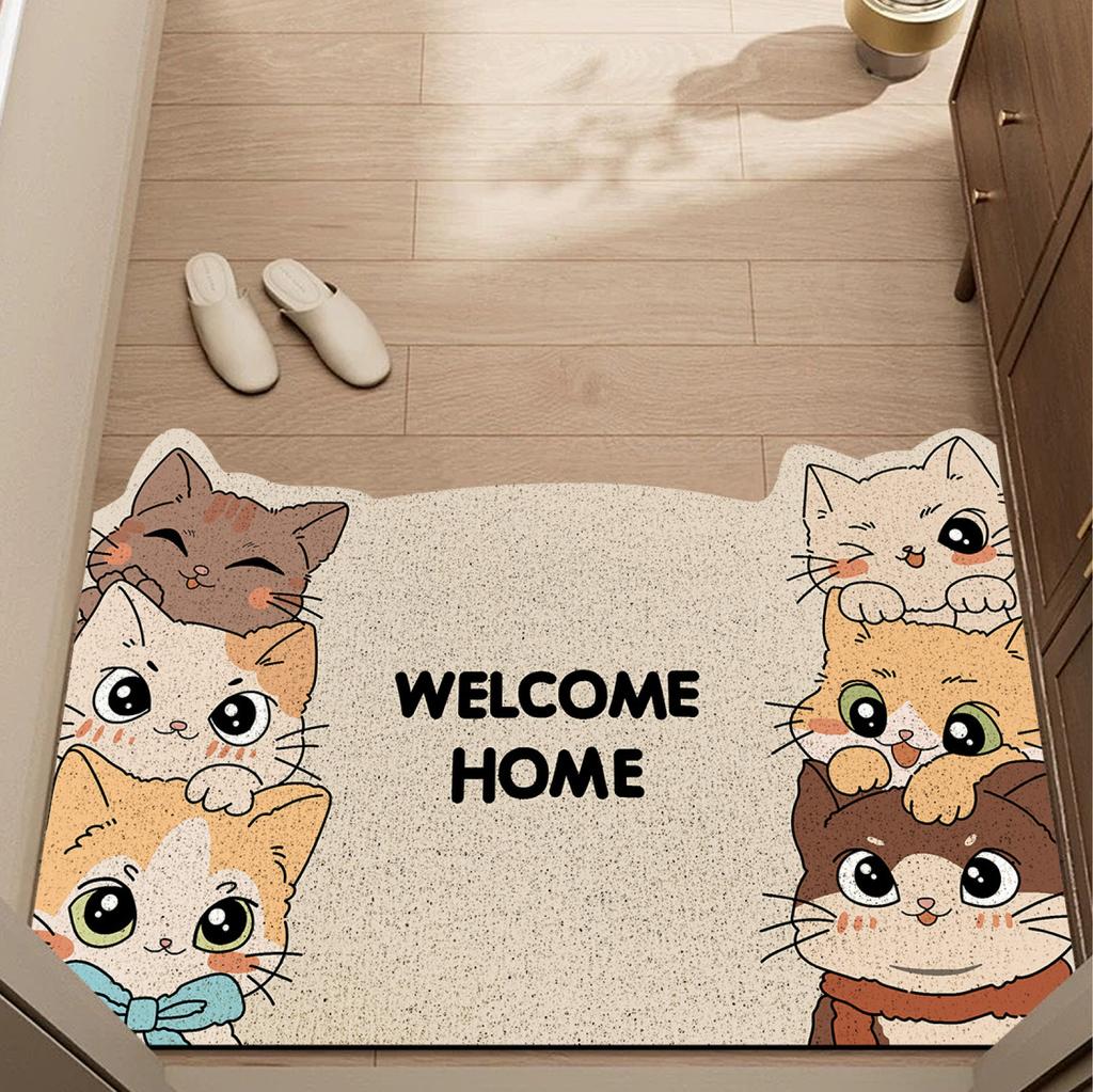 Cute Cartoon Home Floor Mat, Entrance Can Be Cut, Dirt-Resistant Silk Ring Foot Mat, Home Door Non-Slip And Easy To Take Care Of Floor Mat