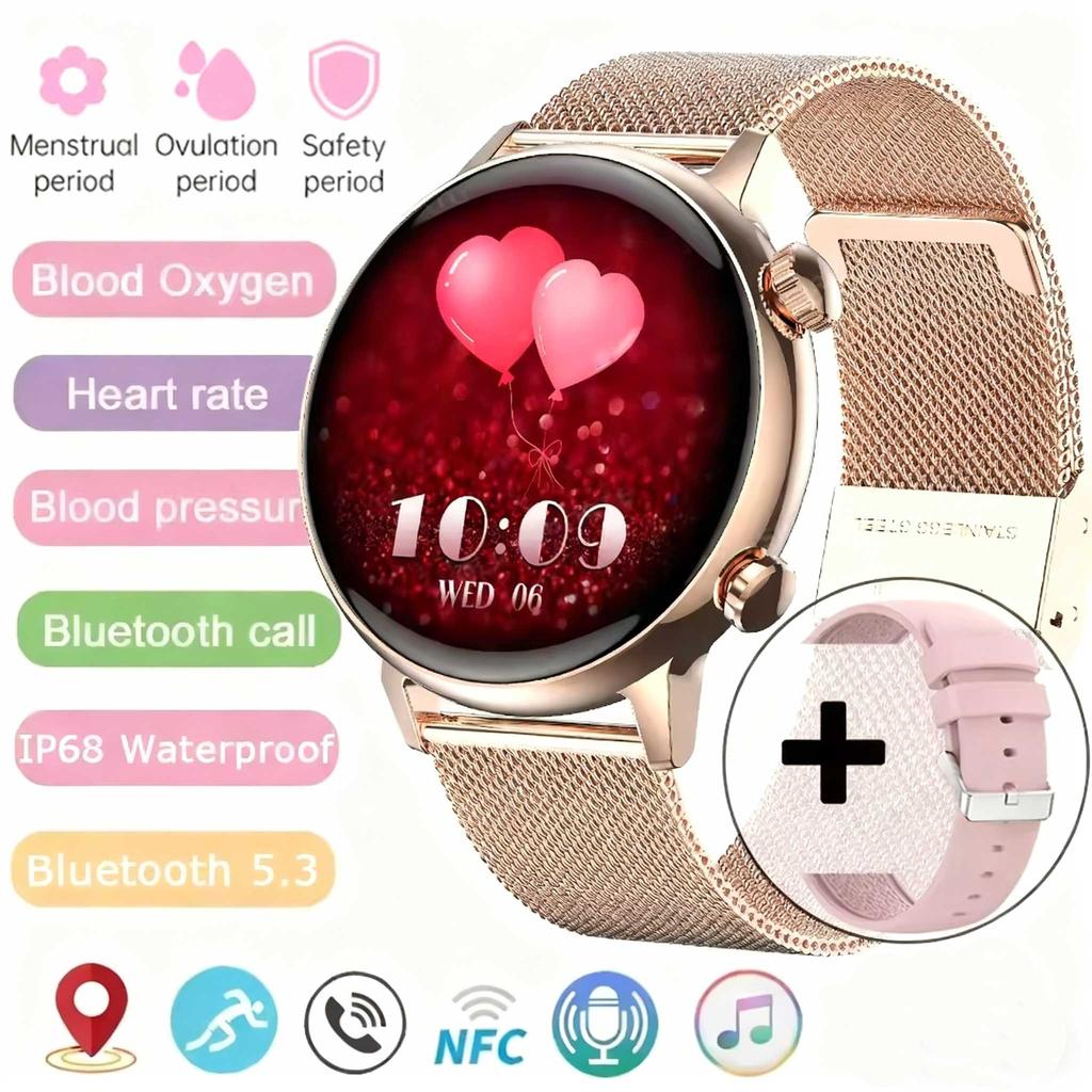 Smart Talk Watch Damen AMOLED Display NFC Steuerung Mass Dail Bluetooth Anruf Smartwatch Herzfrequenz Blutdruck Frauengesundheit