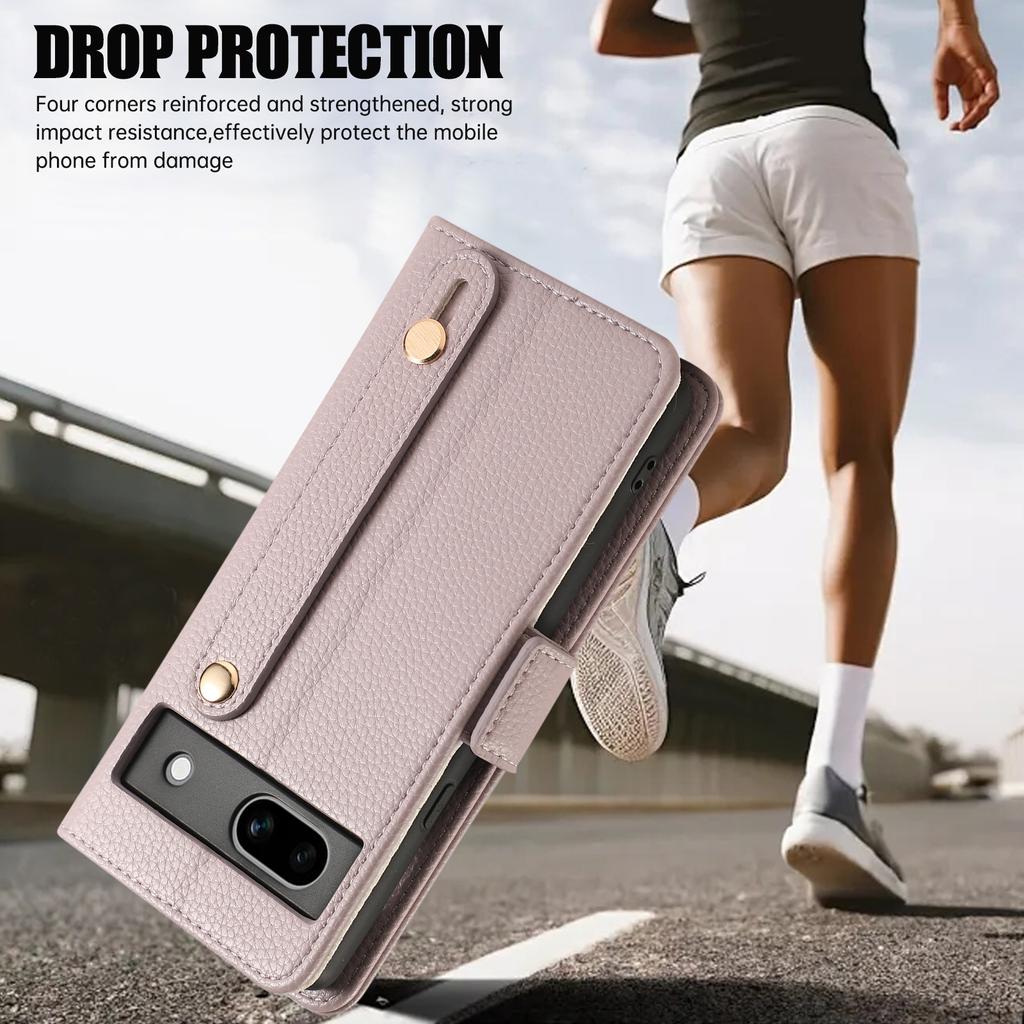 For Google Pixel 7a Leather Case with Card Holder, Straps, Shockproof Wallet Phone Cover