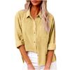 Spring Fall Lapel Long Sleeve Blouse Women Tops Solid Color Cotton Linen Button Up Shirt with Pocket