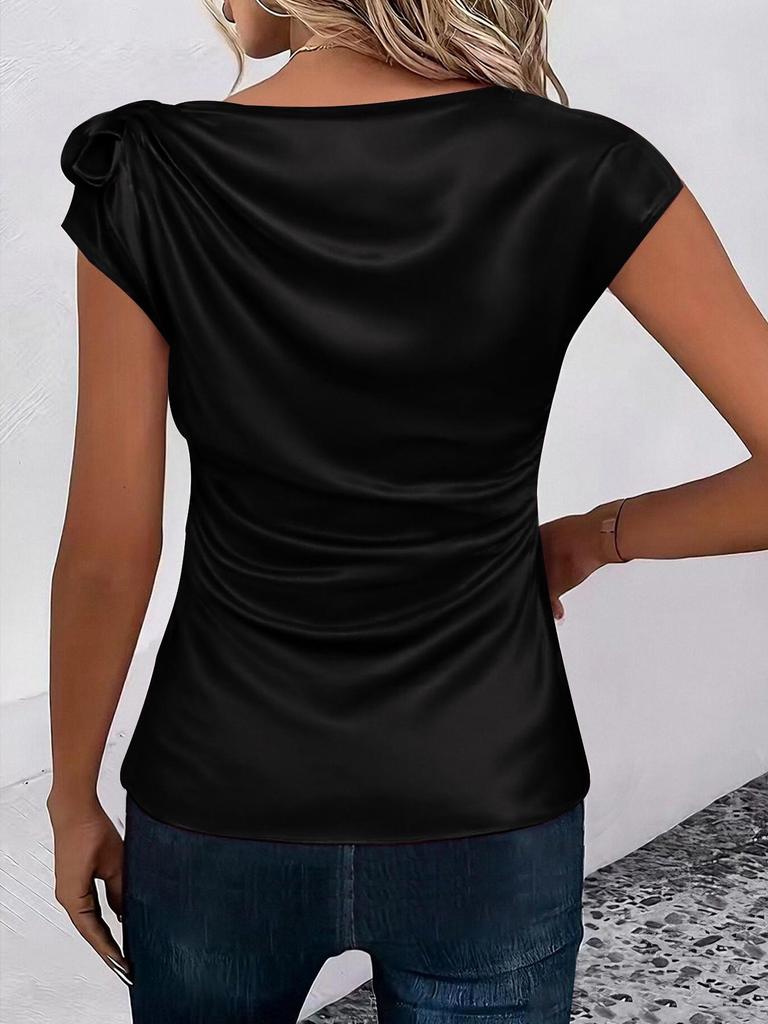 2026 European & American Women's Solid Color Satin One-Shoulder Sleeveless Commuting Top
