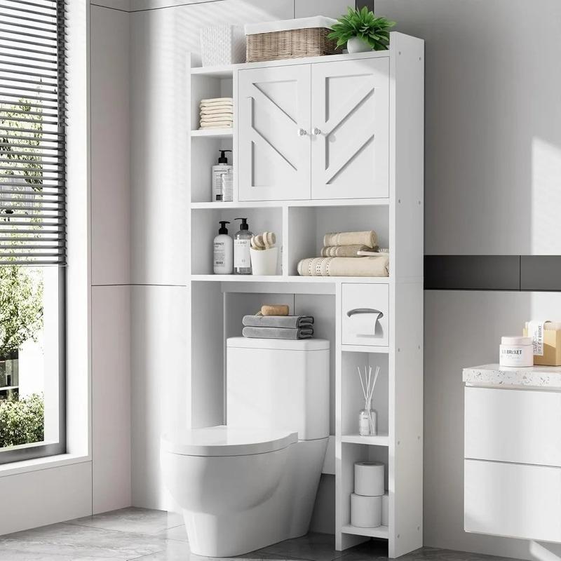 Bathroom Storage Cabinet Over Toilet with Toilet Paper Holder Stand, Freestanding Bathroom Storage Organizer Cabinet Space Saver