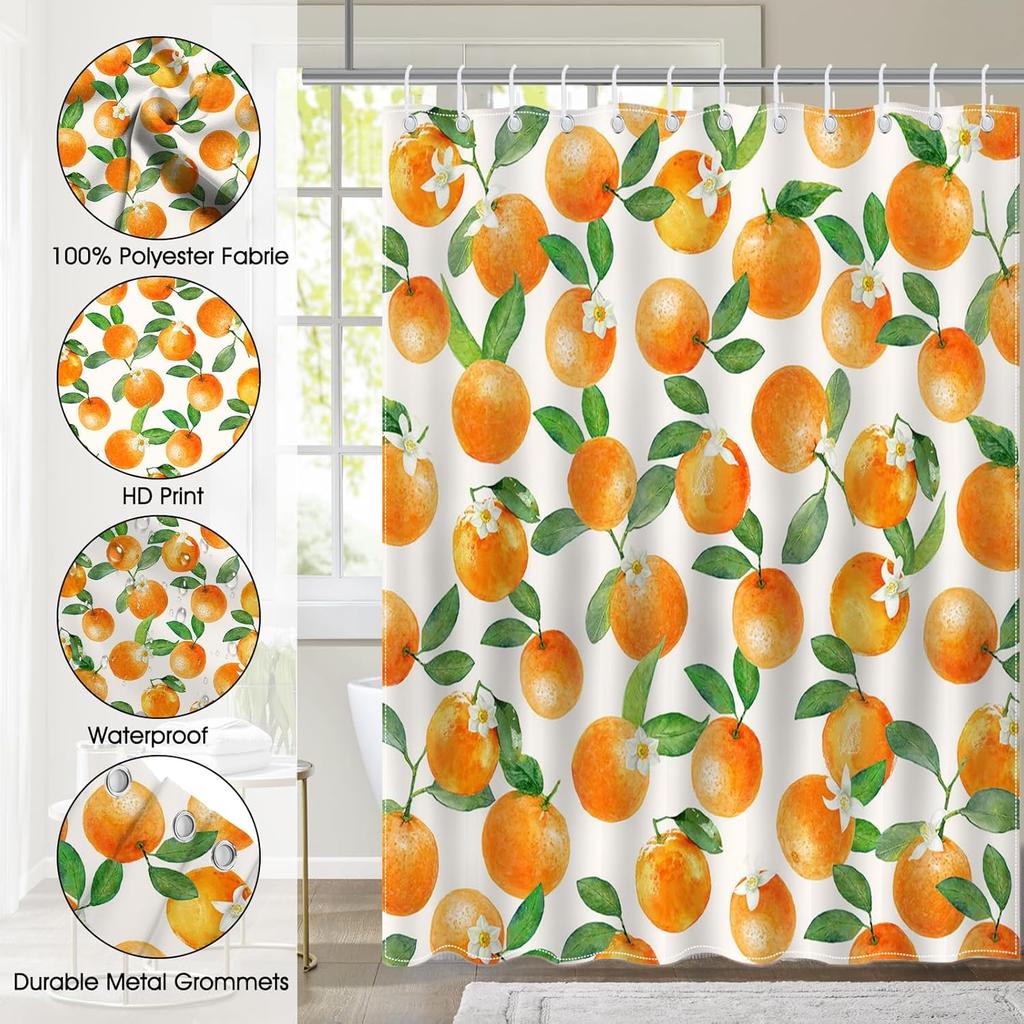 Orange Shower Curtain Cute Fruits Bathroom Shower Curtain Orange Waterproof Fabric Shower Curtain Bathtub Decor With