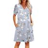 Women's Summer V-Neck Casual Beach Dresses Pod Short Sleeve Vintage Floral Print Dresses