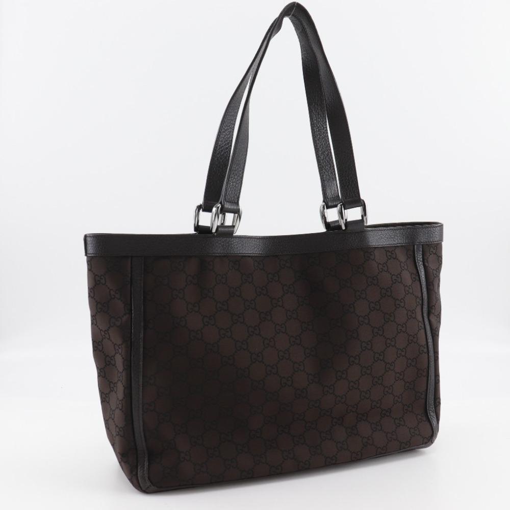 Gucci Abbey Line Tote Bag 268639 Outlet GG Brown Nylon Canvas Women Used