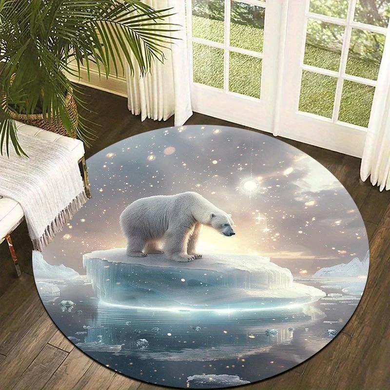 

Arctic Bear on Ice Round Doormat – Lightweight Non-Slip Washable Mat for Tranquil Winter Home Decor Diameter 60cm