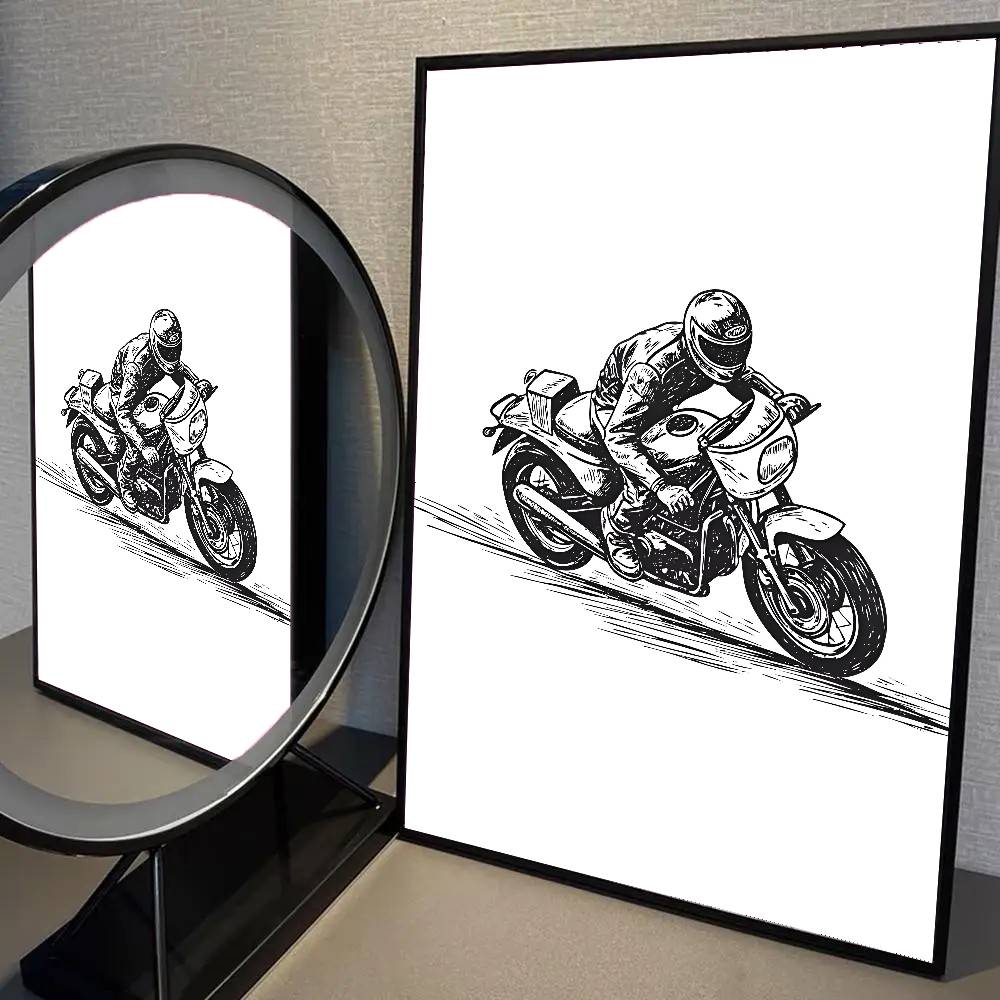 Cool Motorcycle Riding Poster Self-adhesive Art Waterproof Paper Sticker Coffee House Bar Room Wall Decor