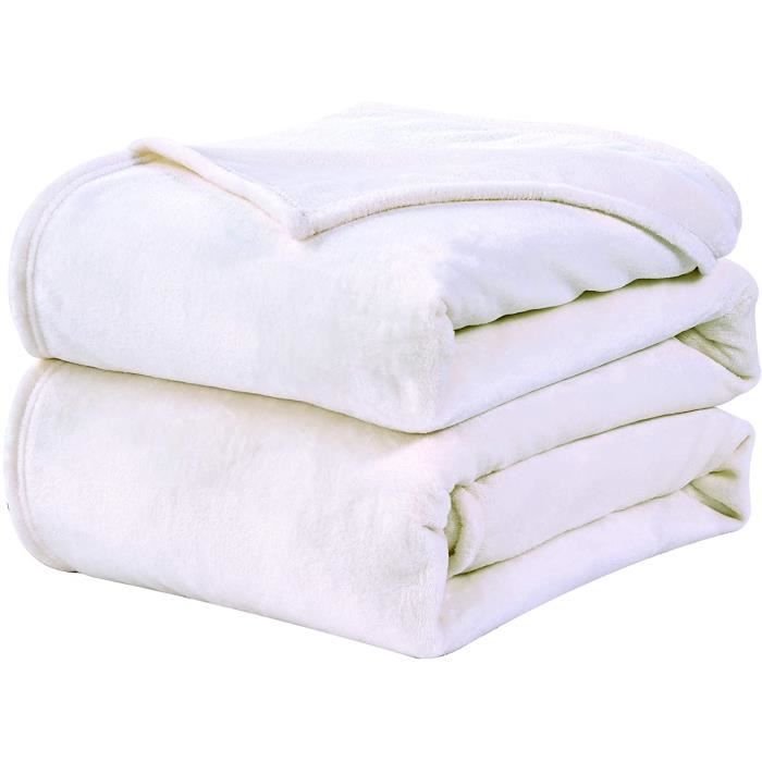 Plaid - WAVVE - Couverture Polaire Flanelle - 150x200cm - Blanc Beige - Hypoallergénique