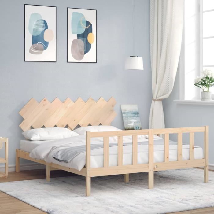 VidaXL Cadre de lit avec tête de lit 160x200 cm bois massif 3193476
