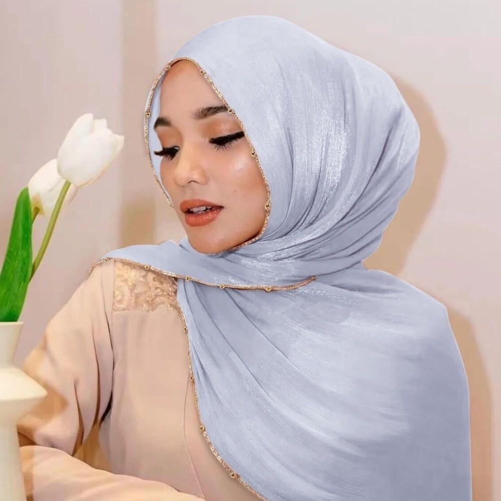 Long Ethnic Style Scarf Beads Chain Wraps Shawl Luxury Islamic Turban  Daily