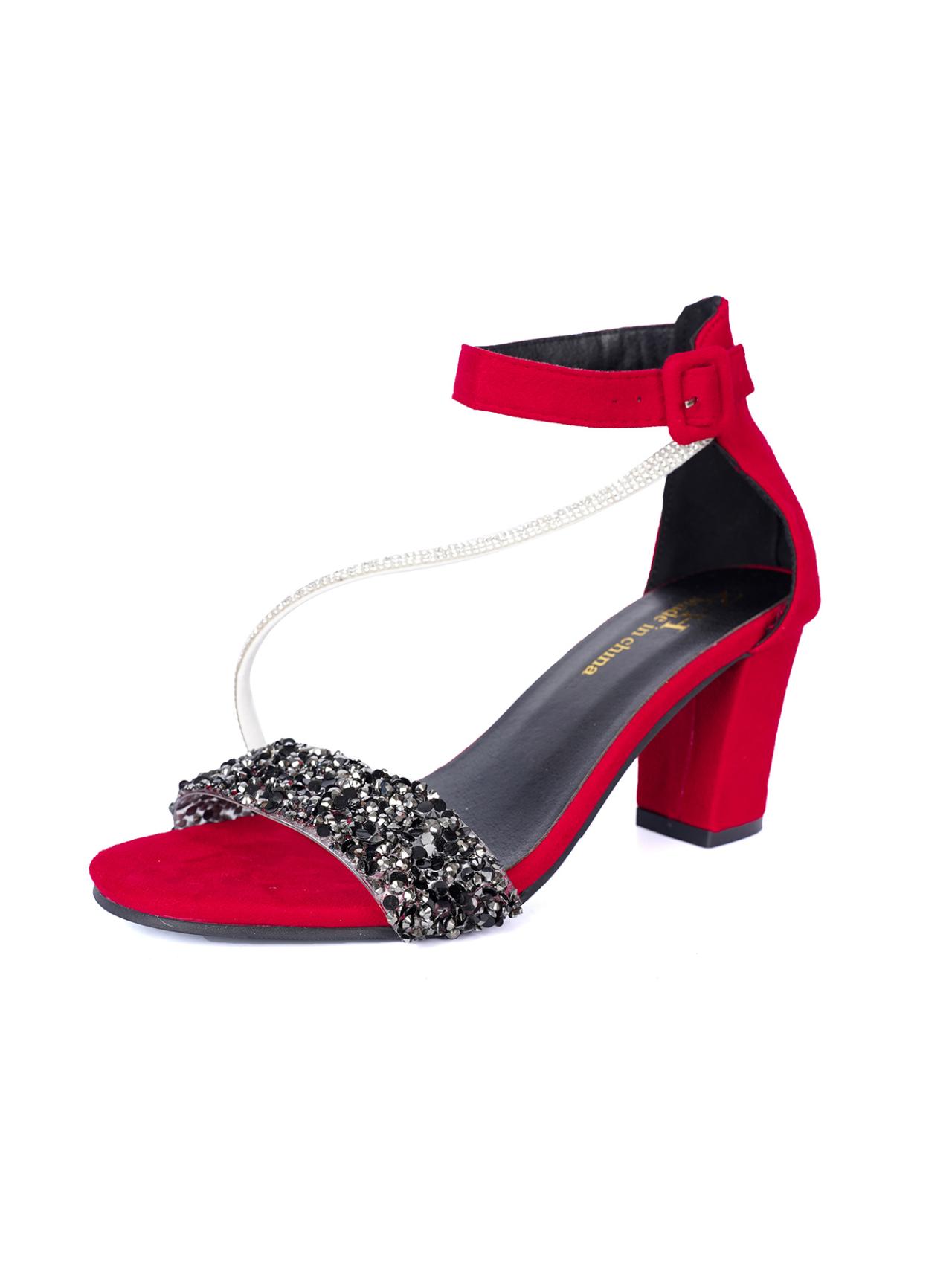Women s Fashion Sandals Medium High Heel Button Sandals Outdoor Fashion Sandals Women Heels Black Red Sandalias 35