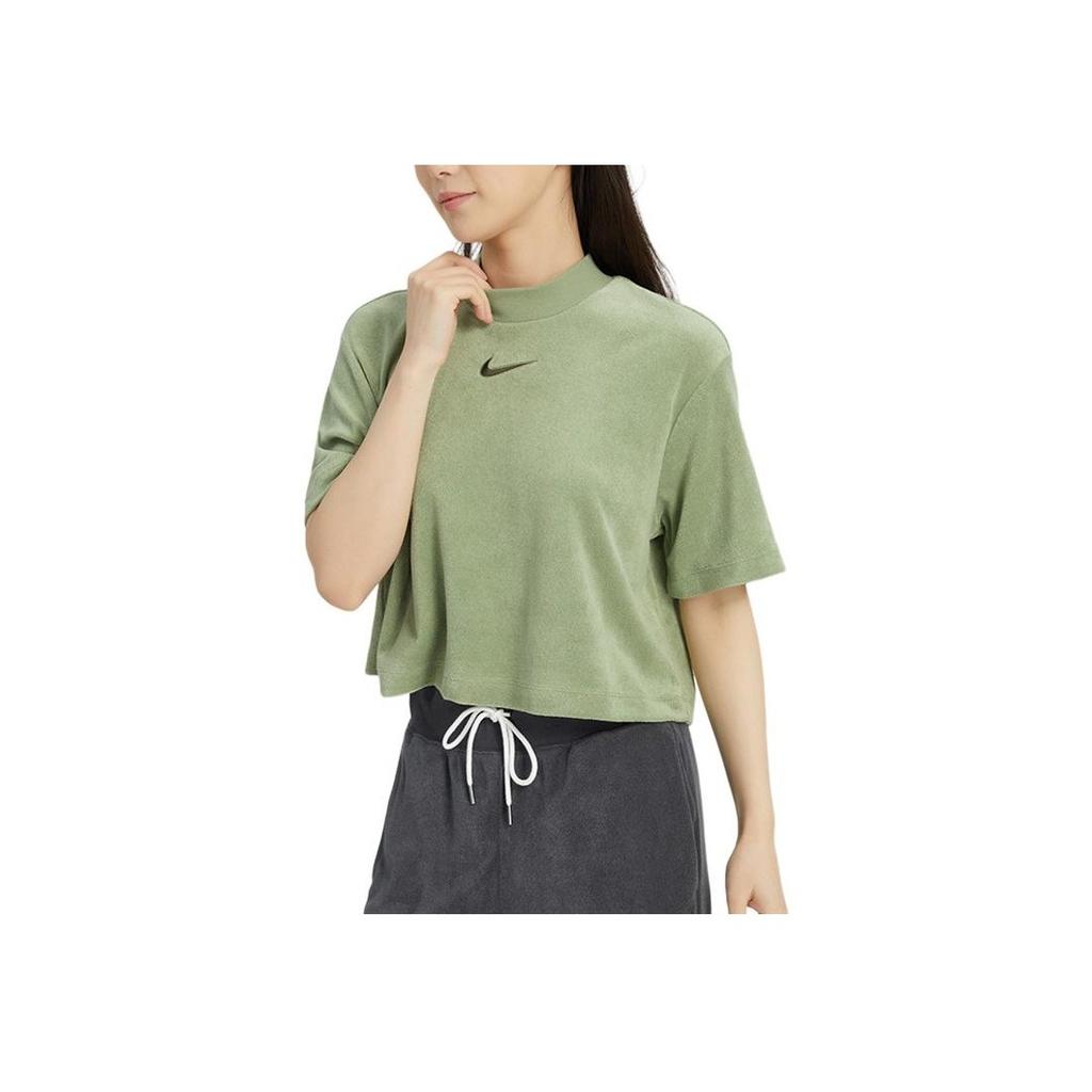Nike Solid Color Crew Neck Pullover Short Sleeve T-Shirt Women Tops Green DV7833-386