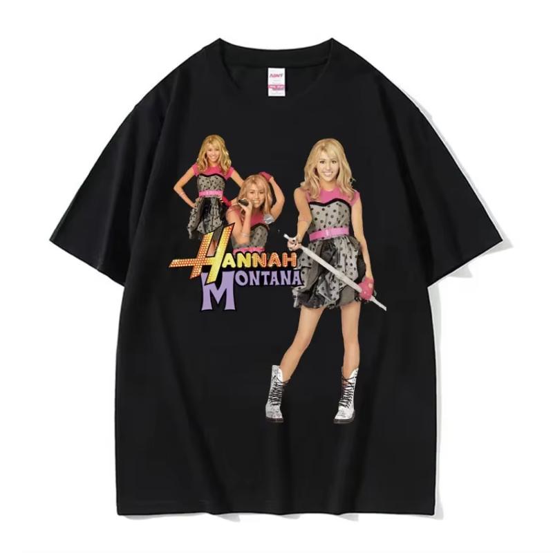 Y2K T-Shirt Streetwear Sommer Hannah Montana Logo T-Shirt Unisex Damen Lässig Kurzarm T-Shirt Unisex Mode Ästhetik Trend