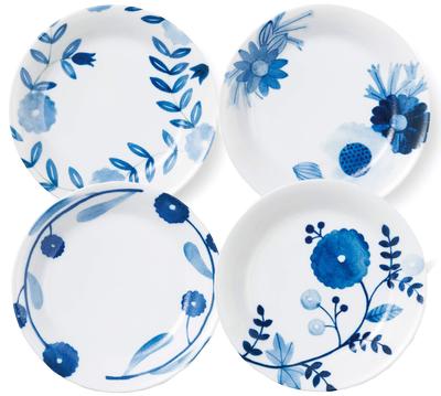 Apex Heart Dinnerware Pasta Stylish Indigo Oriental Gift Set, Plate, Simple, Retro, Design, Flower, Medium,