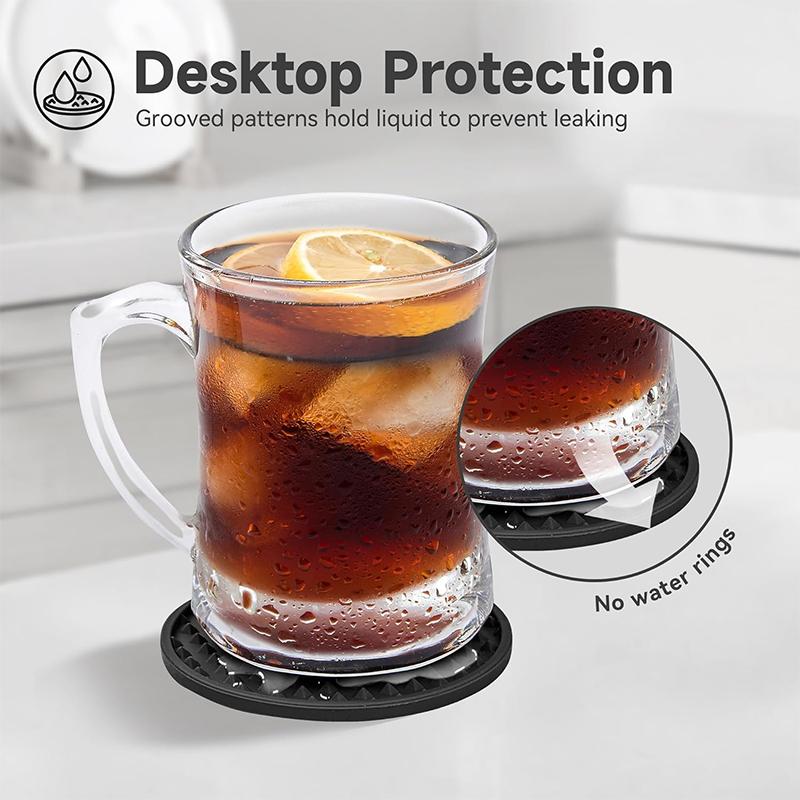 Coasters for Drinks 6 Pack Drink Coaster with Holder Heat Resistant Silicone Cup Mat Tabletop Protection Non-Slip Coasters JT572