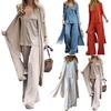 Three-piece Stylish V Neck Top Women Pants Suit Sleeveless Top Casual Solid Color Autumn Suit