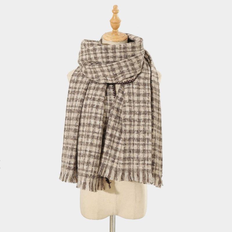 New Thousand Birds Grid Scarf Women's Winter Day Versatile Hemming Grid Scarf Thickened Warm Scarf