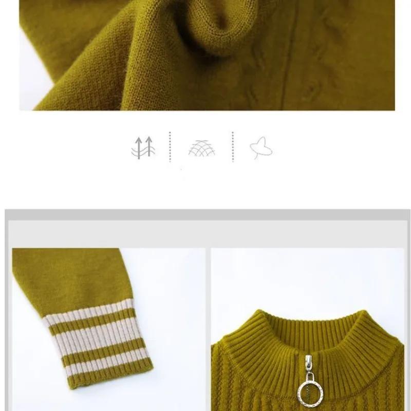 Mote strikket genserjakke med glidelås for kvinner, avslappet høst- og vinterjakke, løs cardigan, kåpe for kvinner