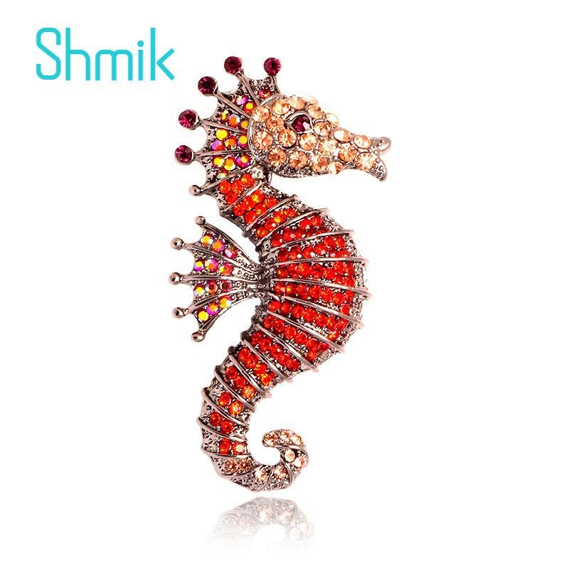 3 Colors Elegant Ladies Shiny Rhinestone Seahorse Brooches Retro Luxury Sparkling Sea Animal Casual Brooch Pins Gifts For Women