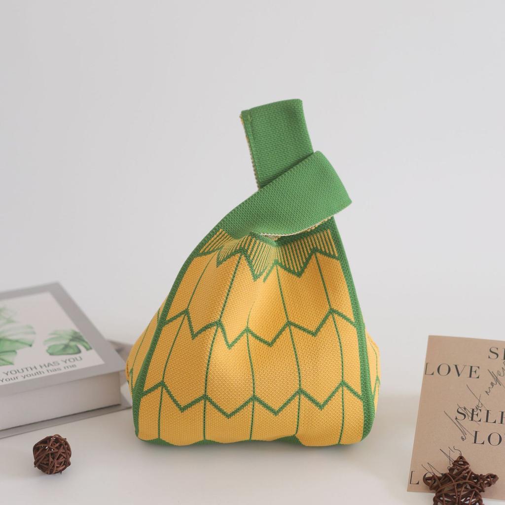 Women's Knot Wrist Bag Handmade Knitted Bag Portable Mini Striped Tote Bucket Phone Bags Large Capacity Autumn Winter Handbags