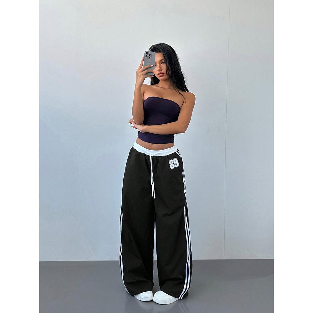 Striped Casual Pants Women's Warm Season and Autumn New Loose Straight Slim Sweatpants Wide Legs