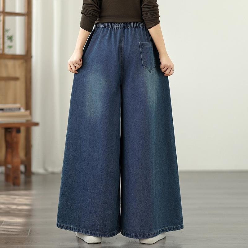DIMANAF 2025 Plus Size Autumn Jeans New Long Pants Women Embroidery Denim Trousers Big Size Casual Loose