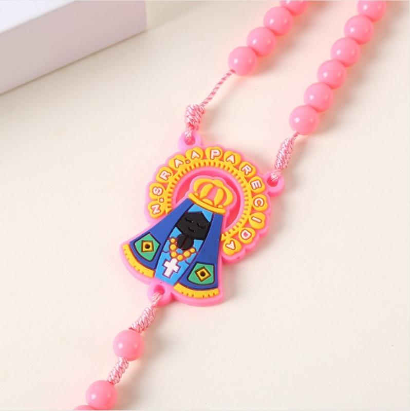2 Pack Religious Gift Set for Catholic Children Prayer Beads Rosary Necklace Including Medals and Crosses Pendant Charm