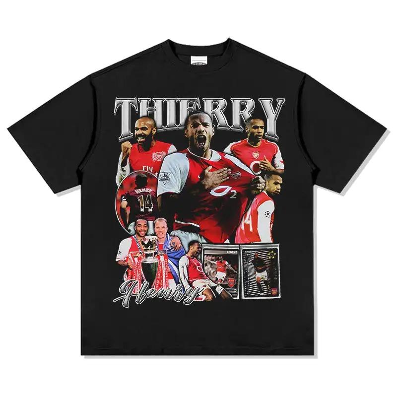 Camiseta de Manga Corta Casual Oversize de Algodón Gráfica Collage Destacados de la Carrera Leyenda del Fútbol del Arsenal Thierry Henry Blanco Retro