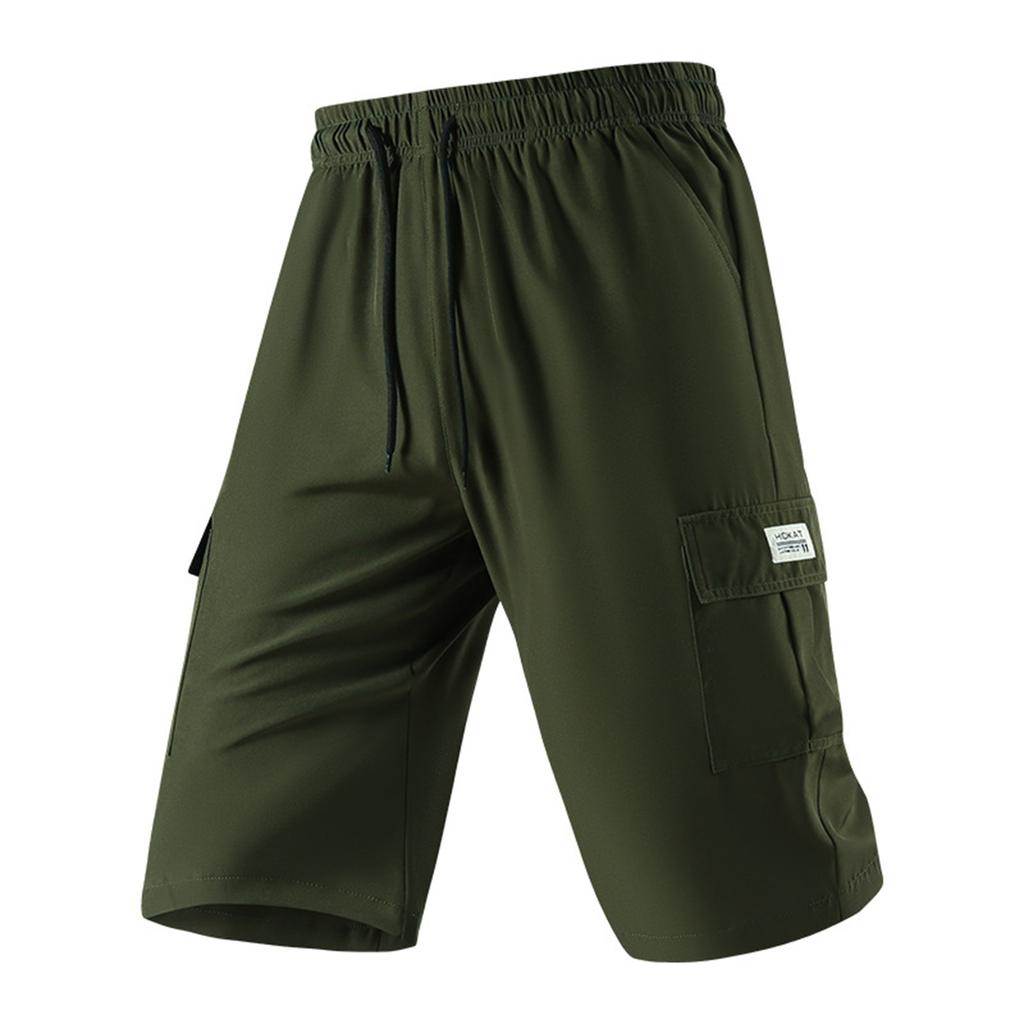 Men's Solid Color Cargo Shorts Summer Lightweight Outdoor Sports Multi Pocket Casual Workwear Shorts with Elastic Waist Drawstring