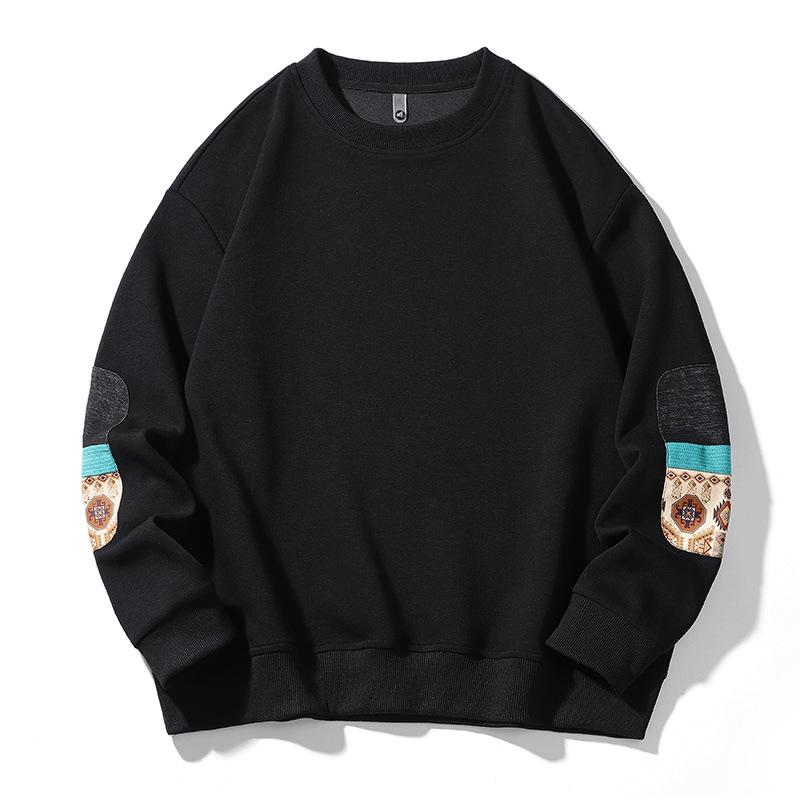 

Men s Casual Crew Neck Sweatshirt with Elbow Patch Detail Loose Fit Long Sleeve Pullover 2XL чорний
