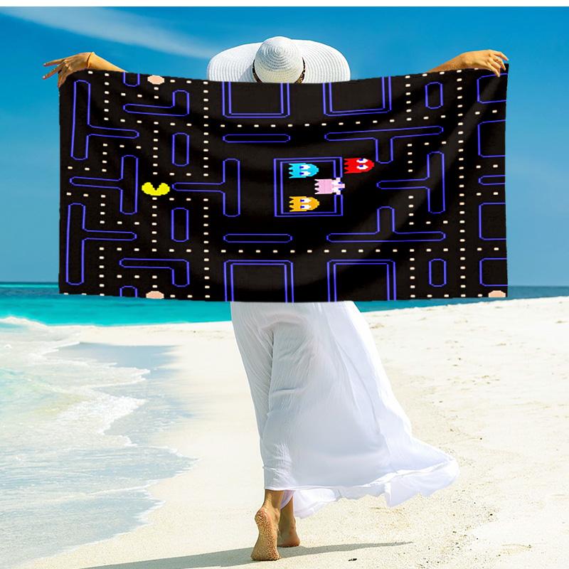 1pc Pacman Adventure beach towel,quick drying absorbent beach towel,outdoor sports swimming beach towel,Soft and comfortable Y73056