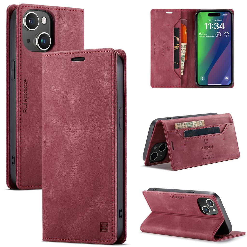 For iPhone 15 Plus Vintage Leather Flip Wallet Case with RFID Blocking Card Slot, Matte Retro Folio Cover for Women Men (4 Colors)