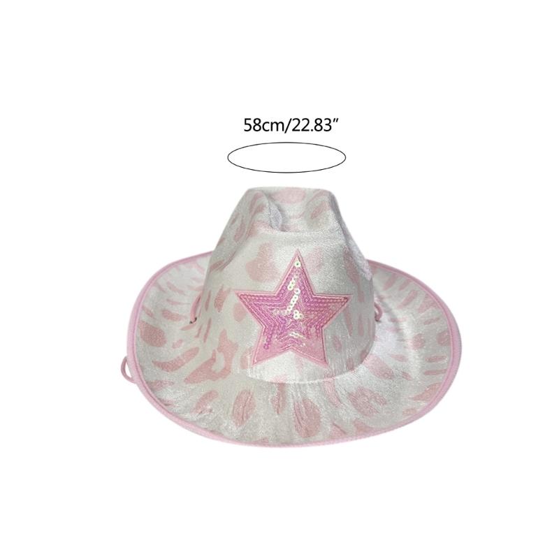 Pink Cowgirl Hats Sequins Star Cow Girl Hat with Cow Print Adult Cowboy Hat