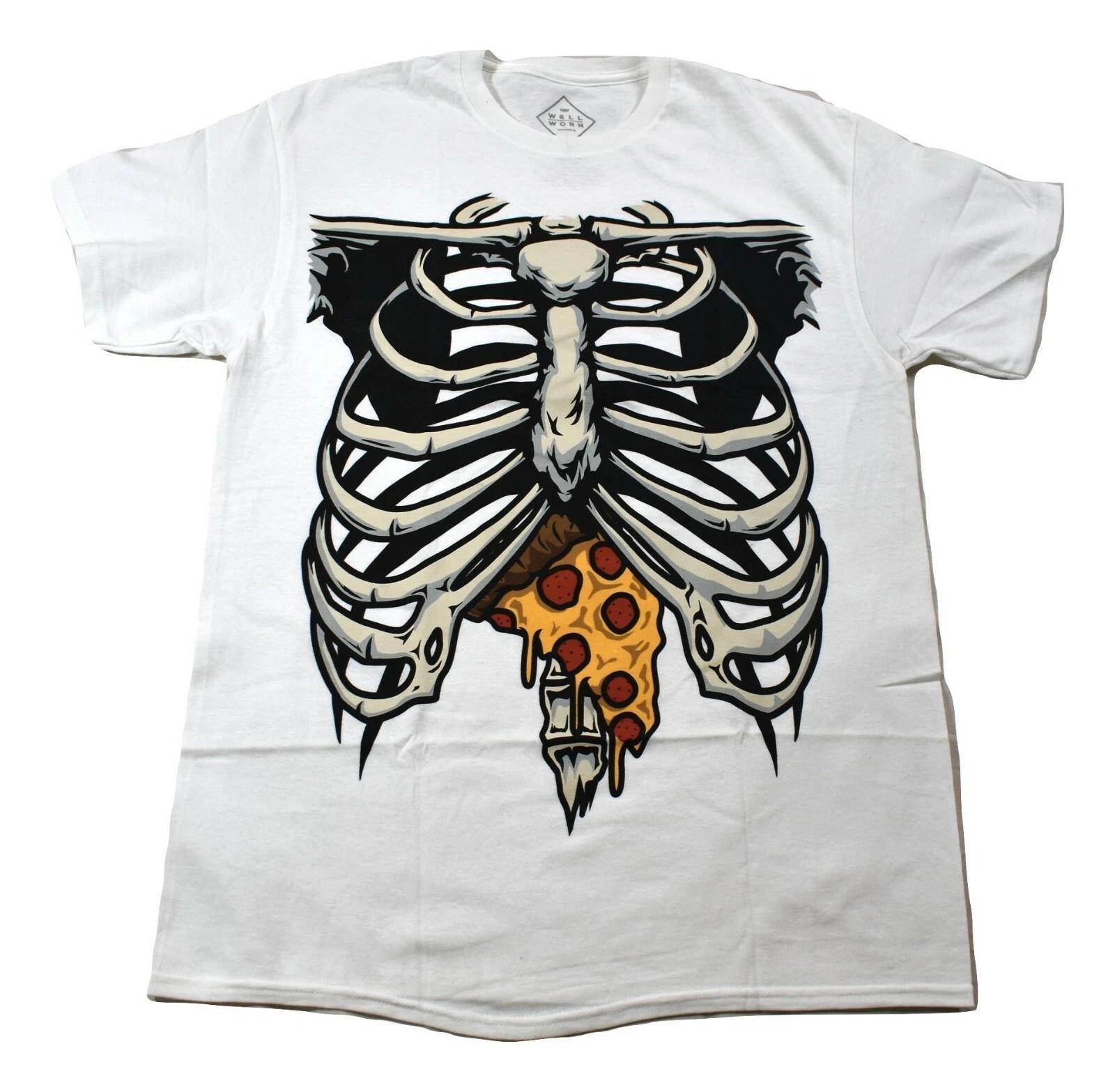 

Well Worn Mens Pizza Ribs X-Ray Skeleton Funny Costume White Shirt New M, L, XL M