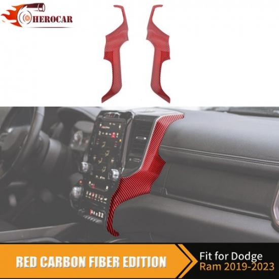 Red Carbon Dashboard Side Console Gps Navigation Cover For Ram 1500 19+ Interior