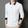 Men'S Business Color Clash Collar Long Sleeve Polo Shirt 2025 Autumn New Collection, Falling Feel, Daily Simplicity Polo Shirt