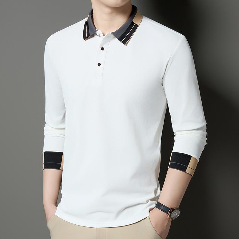 Men'S Business Color Clash Collar Long Sleeve Polo Shirt 2025 Autumn New Collection, Falling Feel, Daily Simplicity Polo Shirt