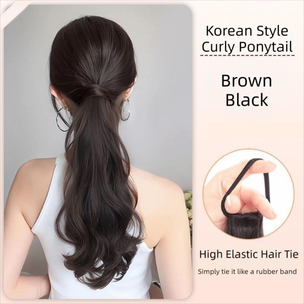 

with Rubber Band Long Wavy Ponytail Hair High Elasticity Hair Band Hairpiece Daily Use коричневий/чорний