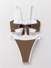 2024 Europäischer & Amerikanischer Farbblock Schnür-Bikini mit niedriger Taille