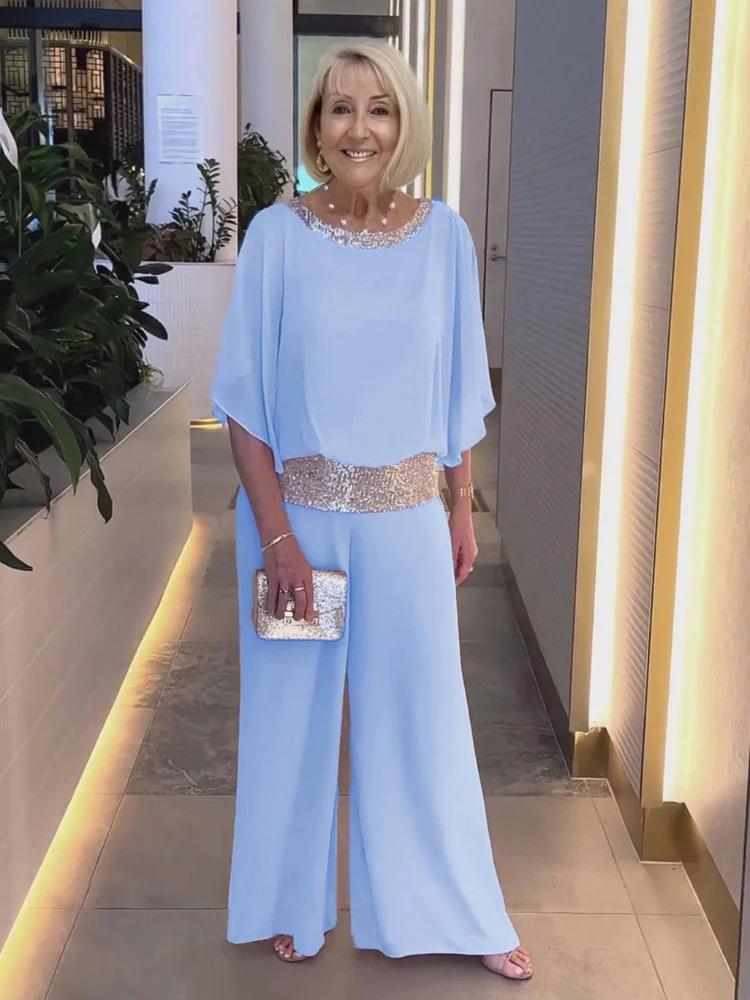 Damenmode Casual Frühling Herbst Einfarbig Druck 1/2 Ärmel O Hals Hosen Hosen Anzüge