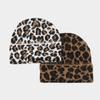 Womens Retro Leopard Print Knit Beanie Hat Warm Winter Outdoor Street Style Unisex Chunky Slouchy Cap