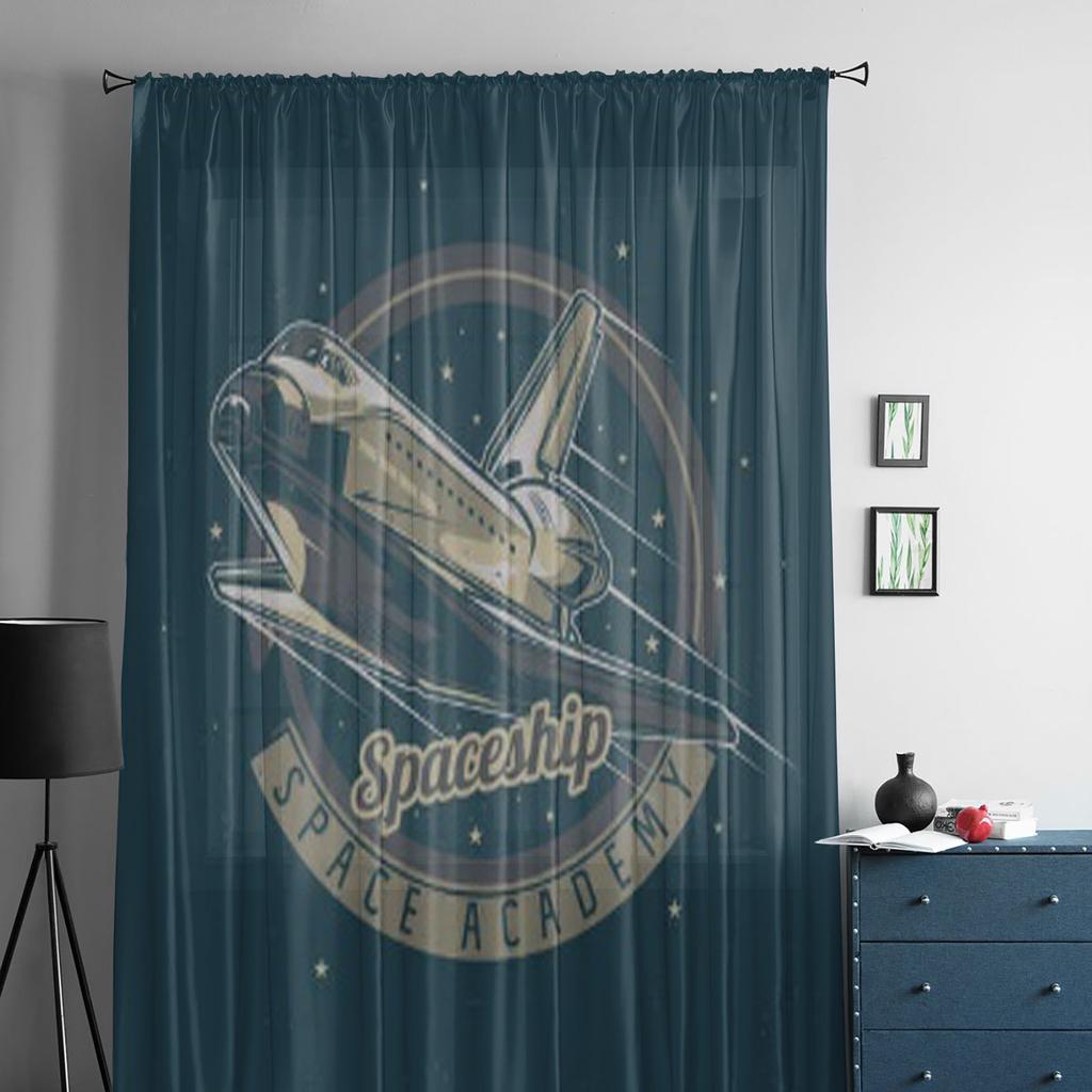 Rymdtema Illustration av Rymdskepp Chiffong Skira Gardiner för Vardagsrum Sovrum Dekoration Fönster Voiler Tyllgardin
