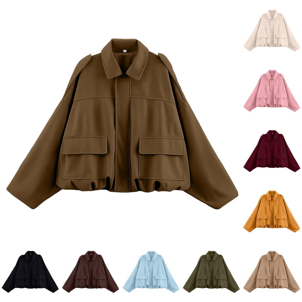 Women's Solid Color Fashionable Sleeve Long Sleeved Zipper Casual Top Jacket Jacket