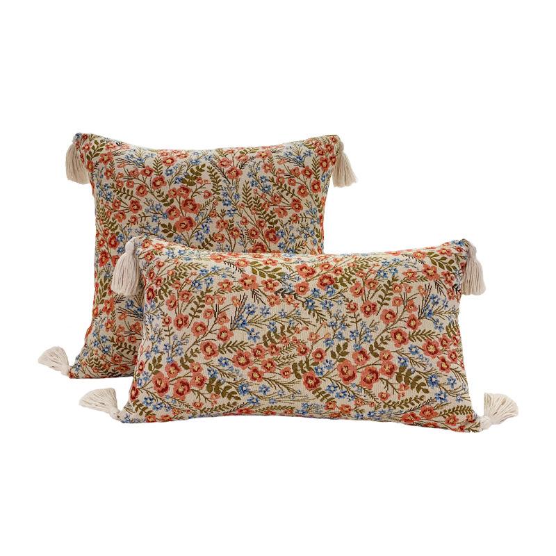 Retro European Style Cotton Linen Flower Cushion Pillowcase Living Room Sofa Backrest High Precision Jacquard Cushion Cover