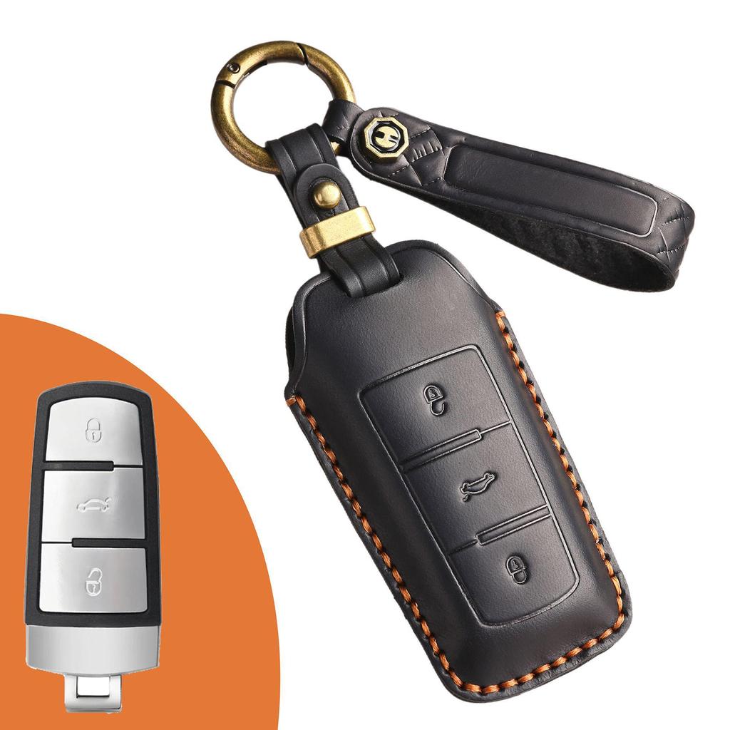 Handmade Retro Leather Key Cover for Volkswagen CC and Magotan