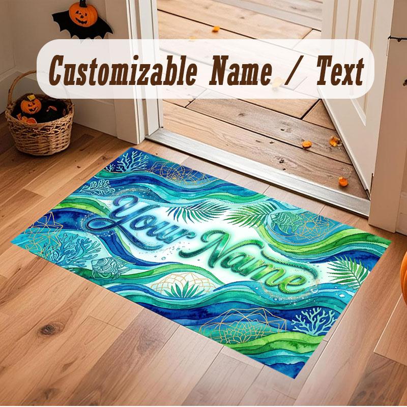 Octopus Sea Life Theme Crystal Velvet Floor Rug Personalized Custom Name Text Warm Carpet Home Decoration