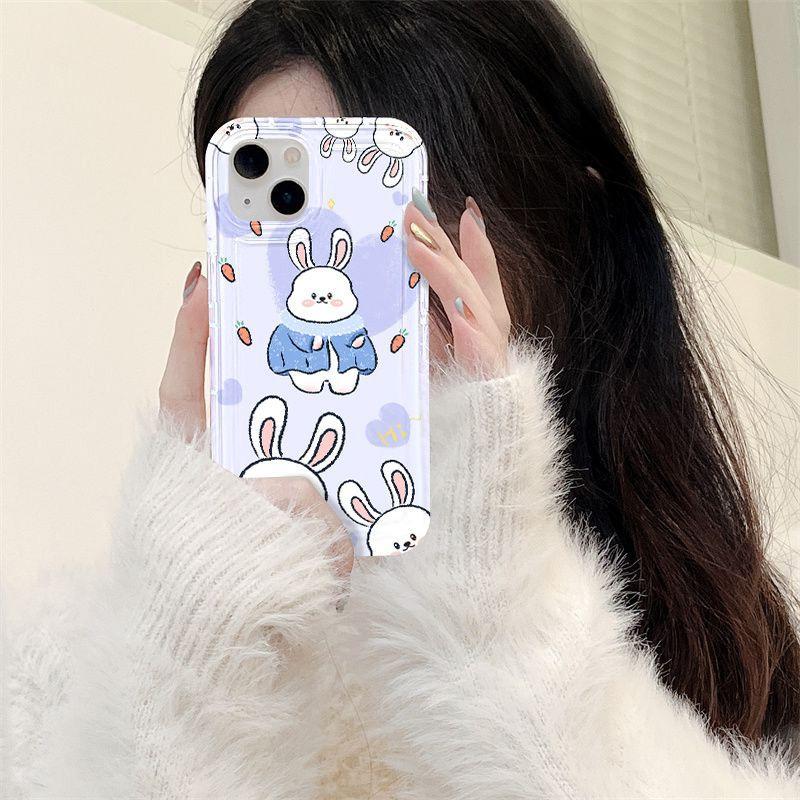 Cute Little White Rabbit for iPhone17PorMax Cartoon Mobile Phone Case 14 Apple 13 Transparent 16/15 Anti-drop