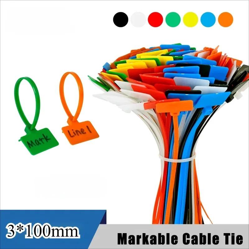 50pcs Nylon Label Self-locking Cable Tie Color Mark Disposable Plastic Buckle Waterproof Cable Wire Mark Cable Tie