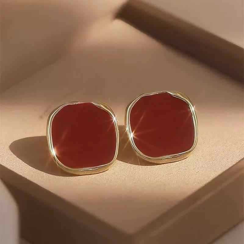 Retro Red Square Stud Earrings, New Popular Earrings, Design Sense, Advanced Temperament, Niche Earrings Tide